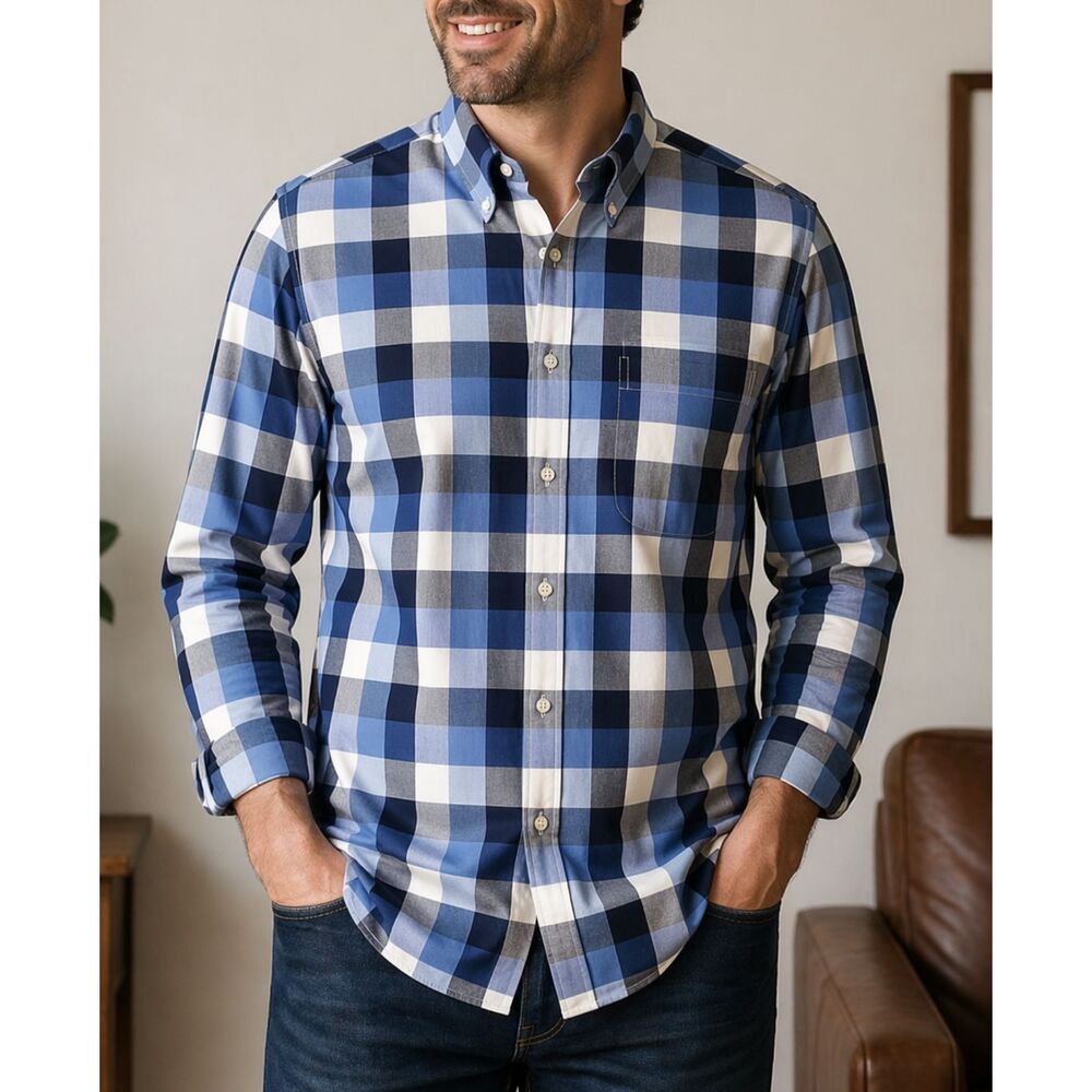 JOS. A. BANK Blue Plaid Cotton XL Men's Long Sleeve Button Down Shirt